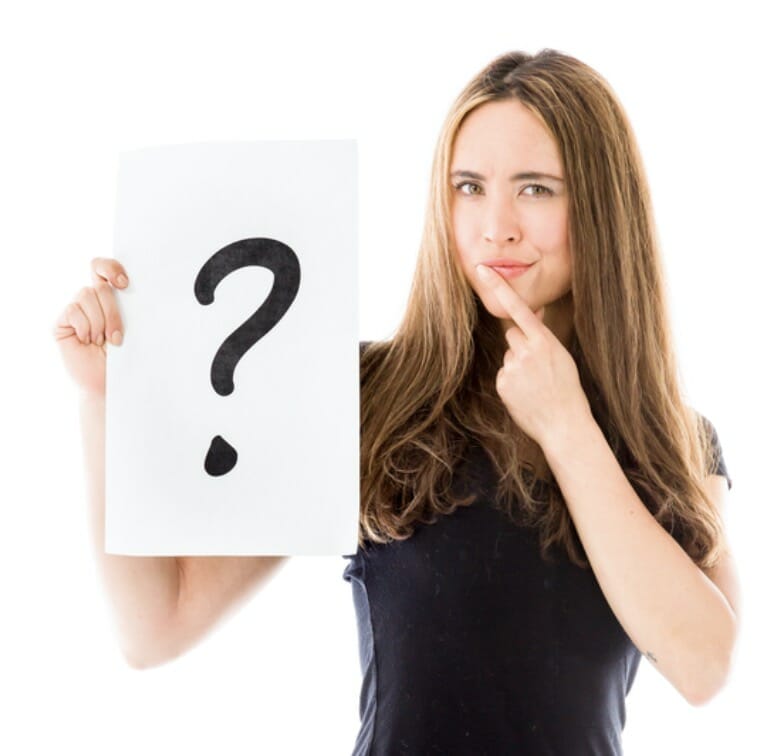 lady with question signage for testclear powdered urine kit review