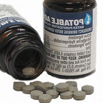 Potable aqua pills spilled outside the container