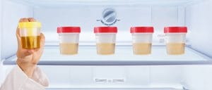 Different urine samples on freezer
