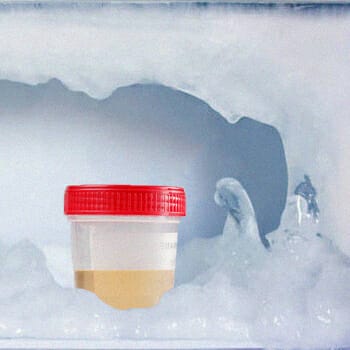 A urine inside a frozen fridge