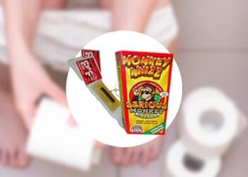 Monkey Whizz product with a person peeing as background
