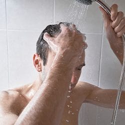 man showering 
