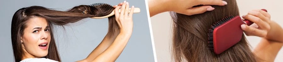 Woman combing her hair back view and side view