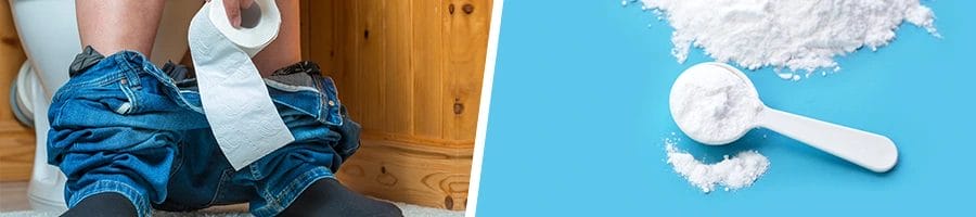 person seated in a toilet and a spoon filled with powder