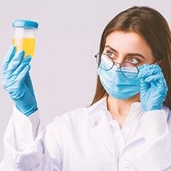A scientist looking at a urine sample