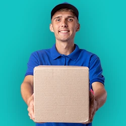 An image of a delivery man holding a package
