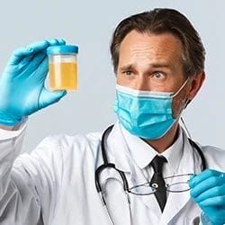 A doctor inspecting a urine sample
