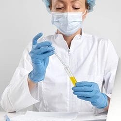 A doctor getting a sample of urine