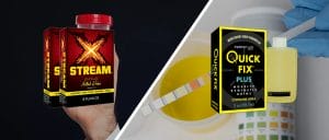 A comparison image of Xstream and Quick Fix synthetic urine